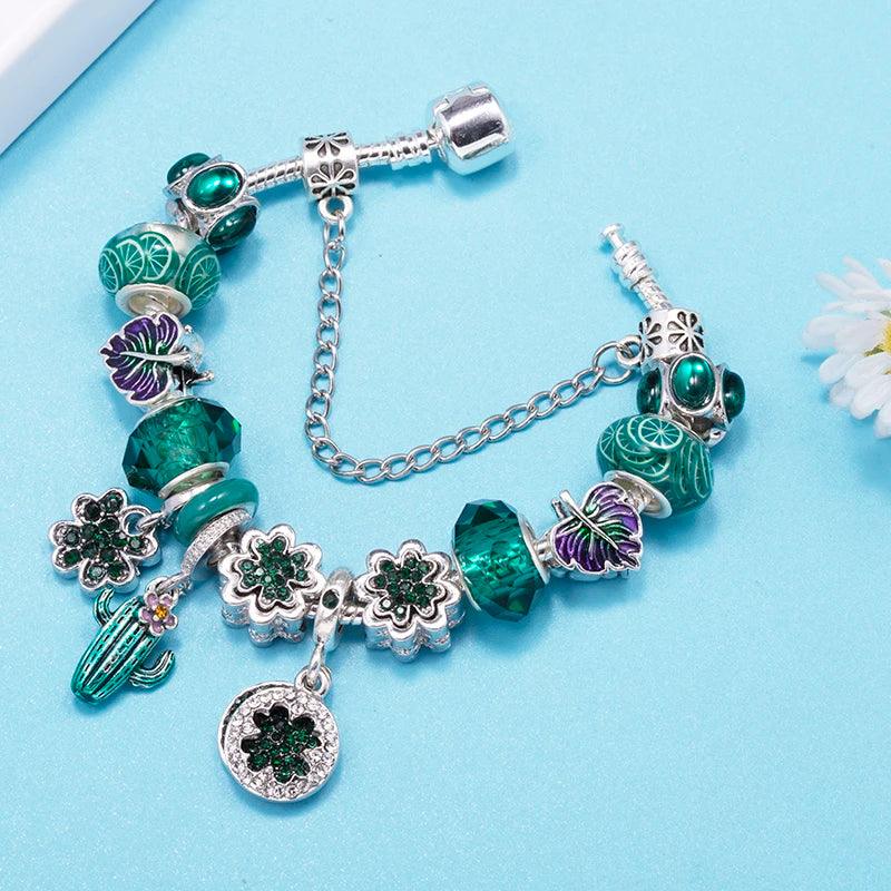 Summer Hot Sale Charm Bracelets Fits Cactus Leaf Beads Bracelet Bangles For Women Men Bijoux Pulseras Jewelry Gift Dropshipping