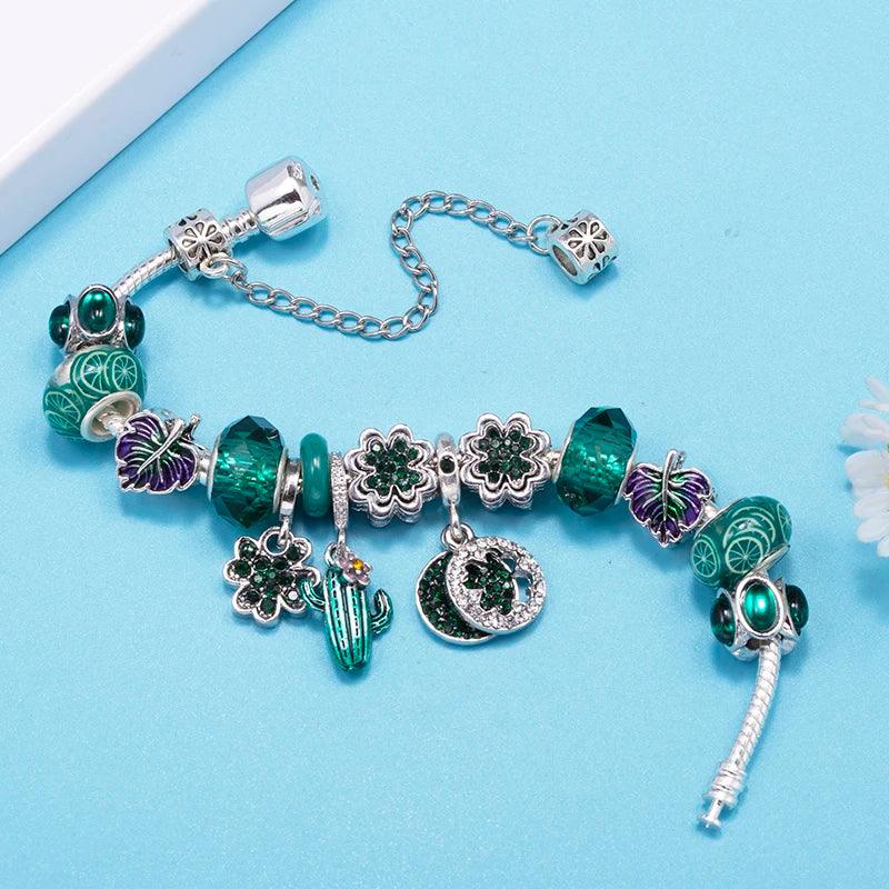 Summer Hot Sale Charm Bracelets Fits Cactus Leaf Beads Bracelet Bangles For Women Men Bijoux Pulseras Jewelry Gift Dropshipping